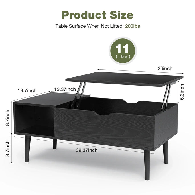 Adjustable Lift-Top Coffee Table with Storage – 3-in-1 Functionality