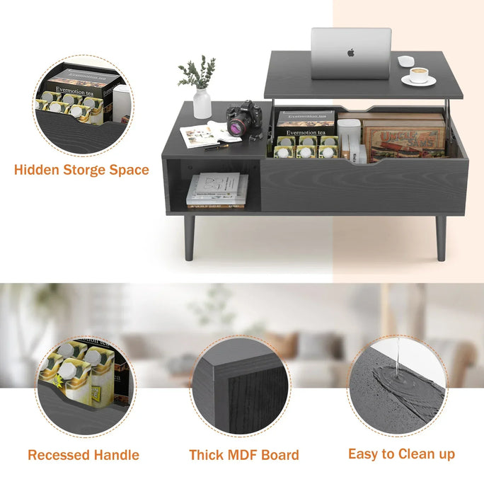 Adjustable Lift-Top Coffee Table with Storage – 3-in-1 Functionality