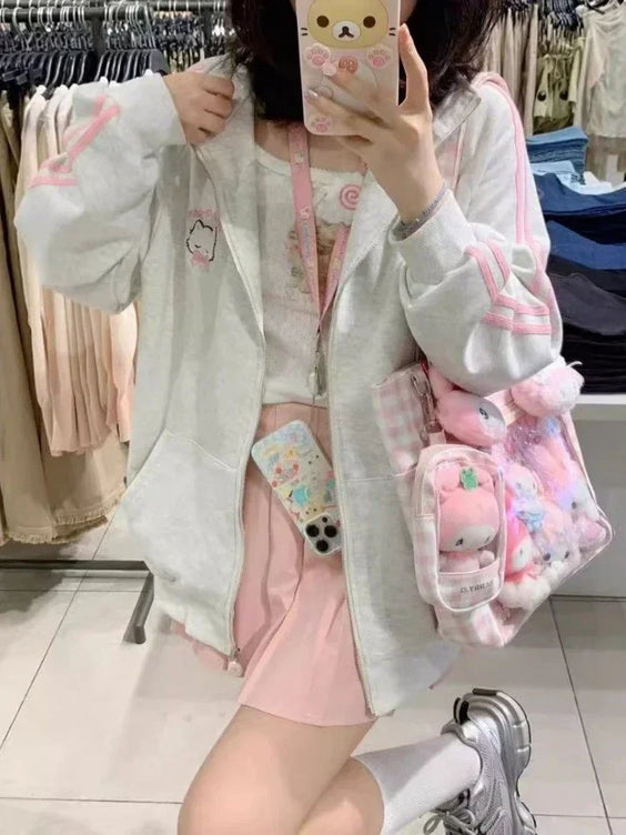 Harajuku Cat Embroidery Oversized Hoodie – Trendy & Cozy Street Style