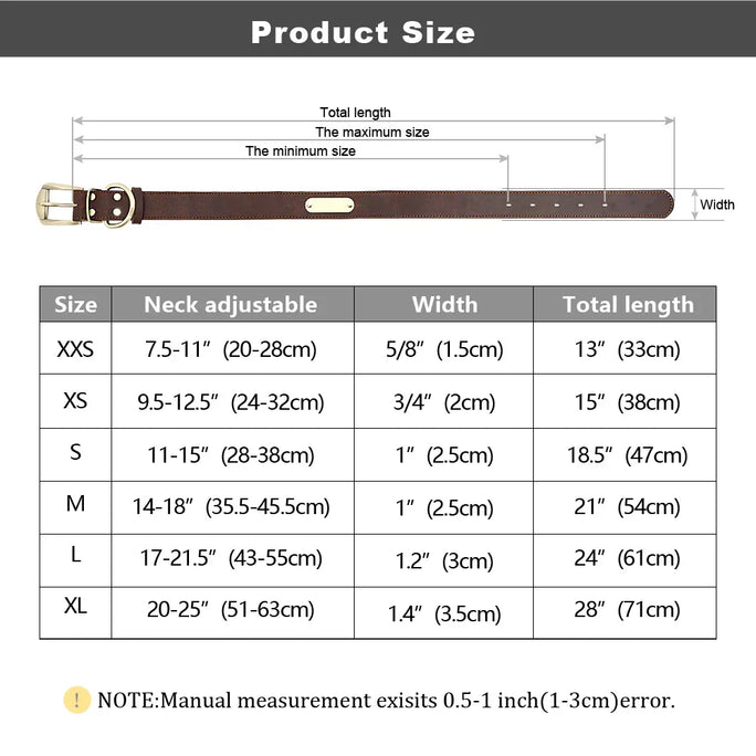 Personalized Leather Dog Collar – Stylish, Comfortable & Custom Engraved for Your Pet